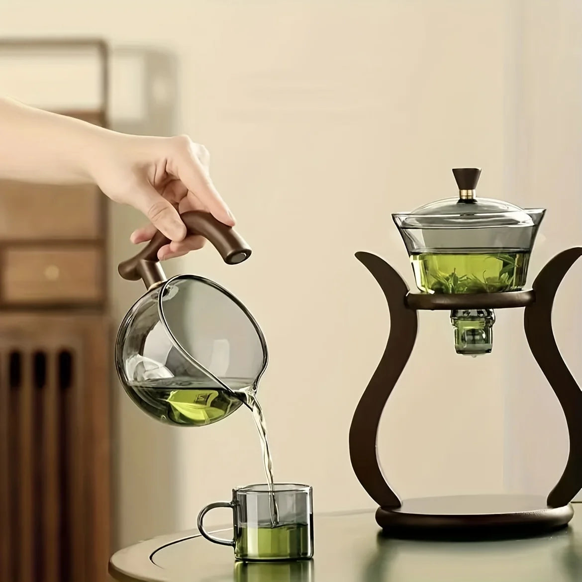Elegant Glass Kung Fu Tea Set with Semi-Automatic Drip and Magnetic Switch