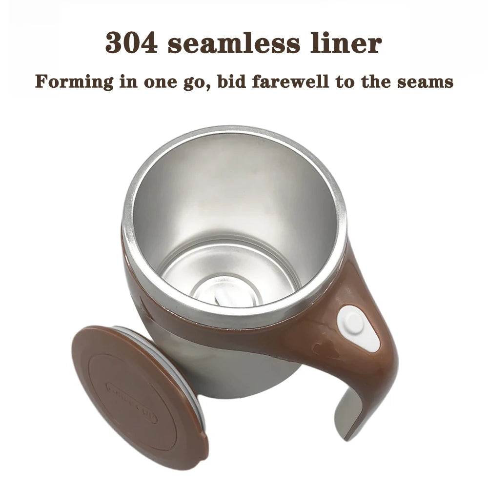 "Lazy Auto Stirring Coffee Cup – Magnetic Rotating Electric Milk Cup, 304 Stainless Steel"