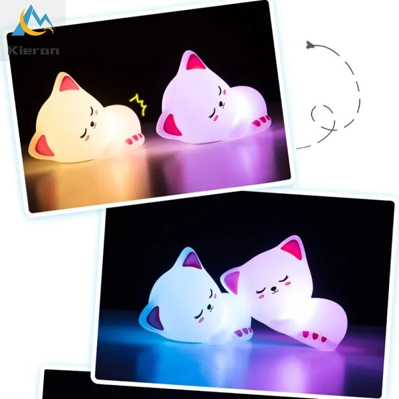 "Soft Silicone Cat LED Night Light – 7 Color USB Rechargeable Night Lamp for Kids and Babies"