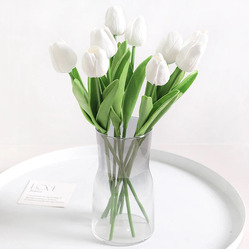 "Artificial Tulip Bouquet, 5/10 Pcs - Realistic PE Flowers for Home, Wedding, and Garden Decor"