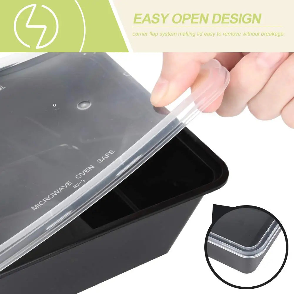 Disposable Black Plastic Food Containers with Lids – For Takeout, Salads, Sandwiches, and Storage"