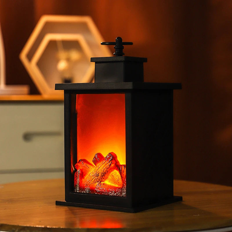 LED Charcoal Style Fireplace Table Lamp with Flame Effect – Winter & Christmas Decorative Lighting