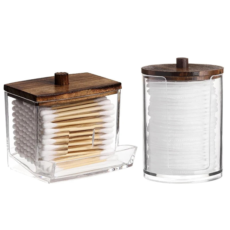 Clear Lid Bathroom Organizer Set – Qtip Holder, Cotton Ball & Swab Dispenser, Storage Jars
