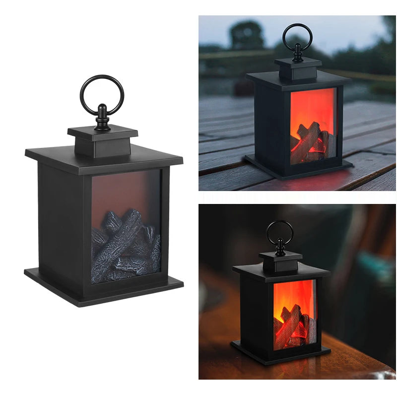 LED Charcoal Style Fireplace Table Lamp with Flame Effect – Winter & Christmas Decorative Lighting