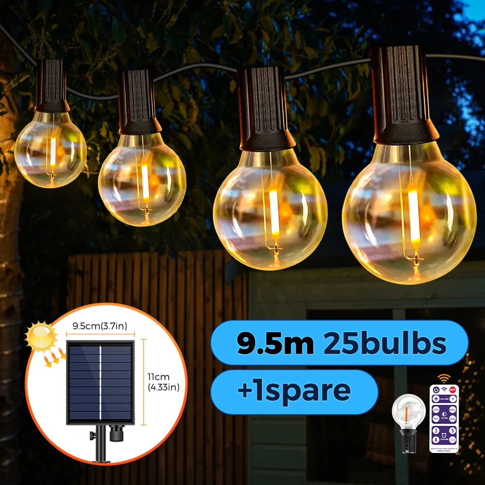 Solar-Powered G40 LED Outdoor String Lights with Shatterproof Bulbs – Weatherproof Patio and Backyard Lighting