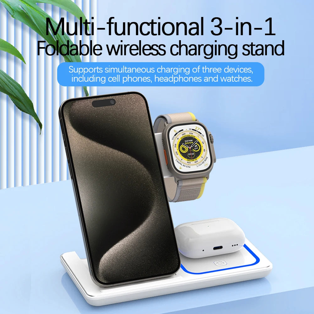 30W 3-in-1 Foldable Fast Wireless Charging Station for iPhone, Apple Watch & AirPods