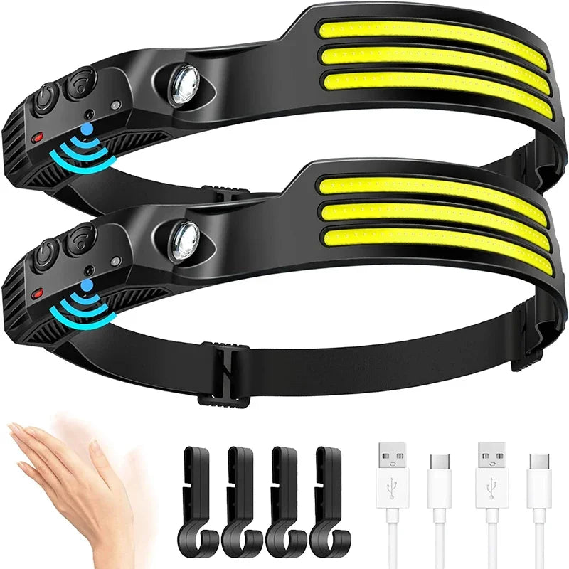 COB LED Induction Headlamp - USB Rechargeable, Motion Sensor, Outdoor Camping & Fishing Headlight