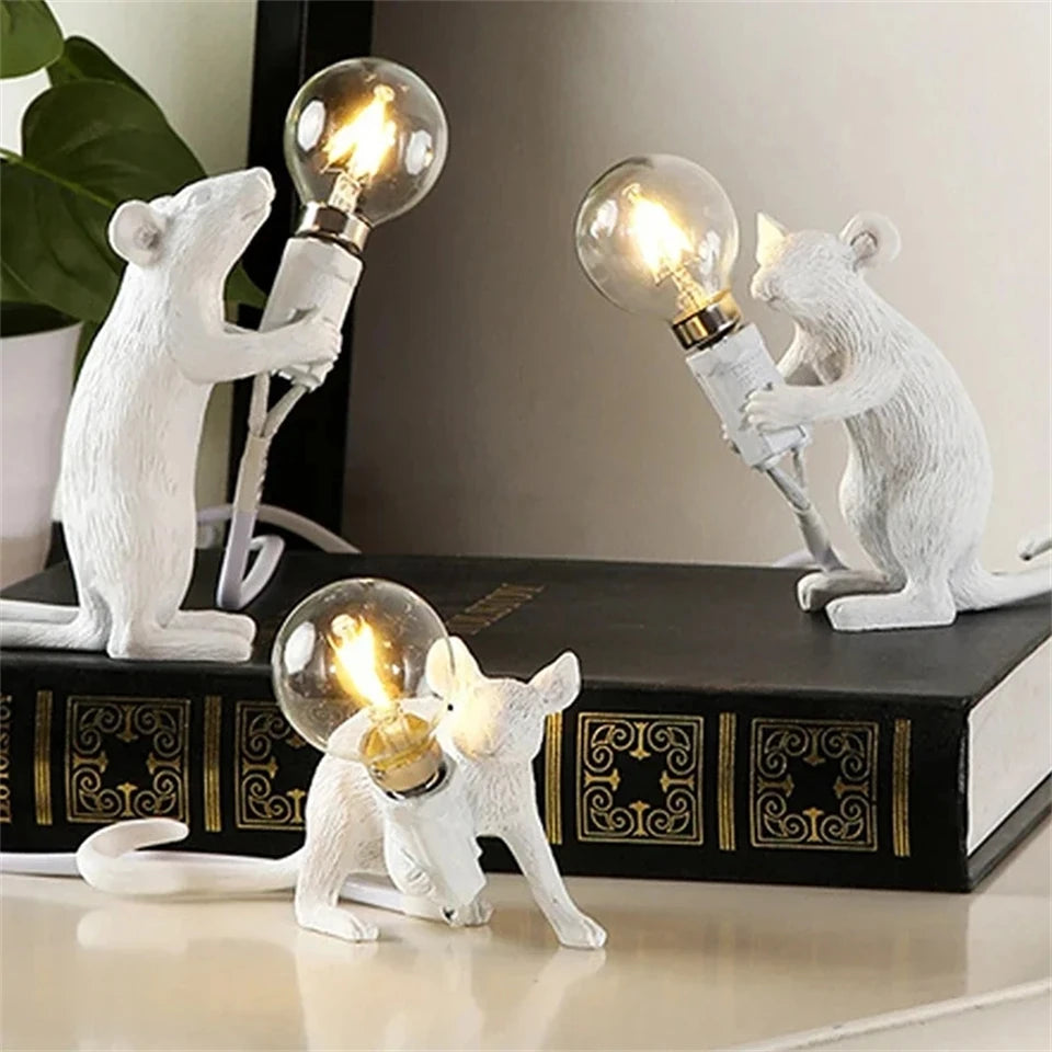 "Nordic Mouse LED Table Lamp – Stylish Resin Night Light for Home, Bedroom, and Desk Decor"
