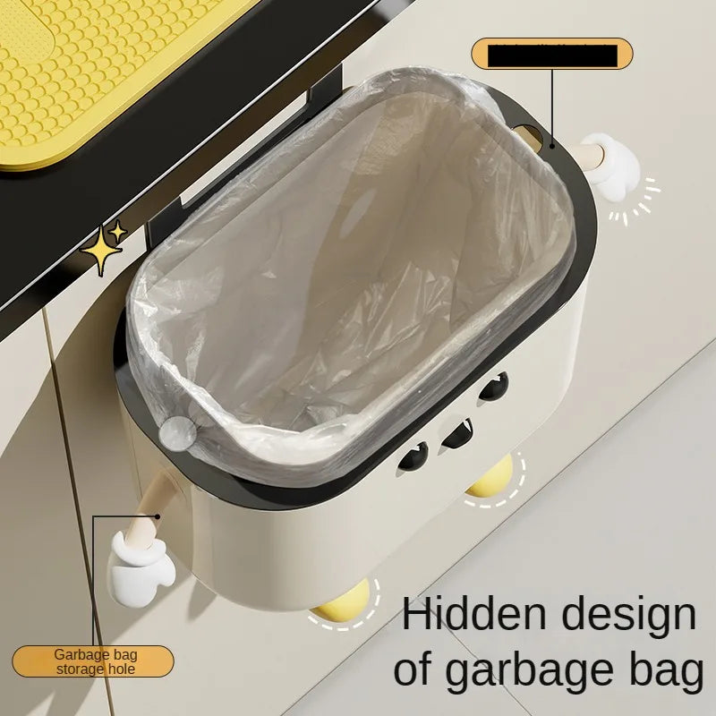 Cream Wall-Mounted Kitchen Trash Can with Lid – 9L/12L, No-Bend Design