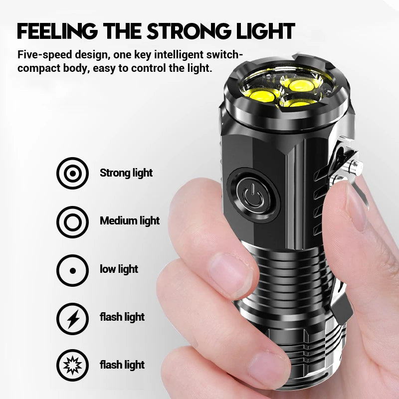 "UltraBeam Mini 3LED Magnetic Pen Flashlight – USB Rechargeable Torch"