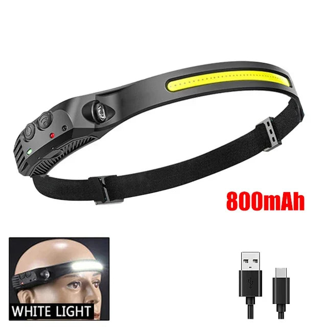 COB LED Induction Headlamp - USB Rechargeable, Motion Sensor, Outdoor Camping & Fishing Headlight