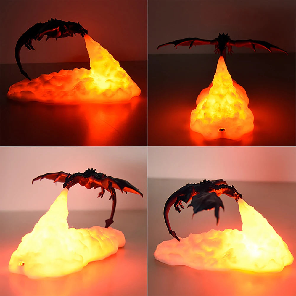 Fire Dragon Lamps, 3D Printed Light, Home USB Rechargeable Desktop Lamp for Bedroom E-sport child Gifts Halloween Christmas Deco