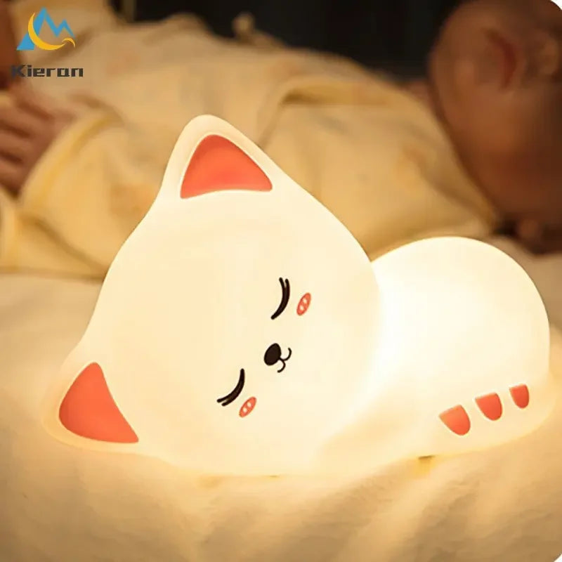 "Soft Silicone Cat LED Night Light – 7 Color USB Rechargeable Night Lamp for Kids and Babies"