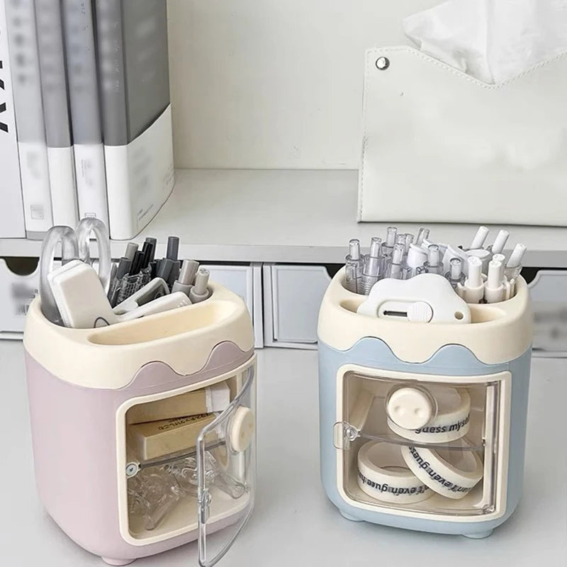 Cartoon Desktop Storage Box – Large Capacity Pencil Holder & Makeup Brush Organizer