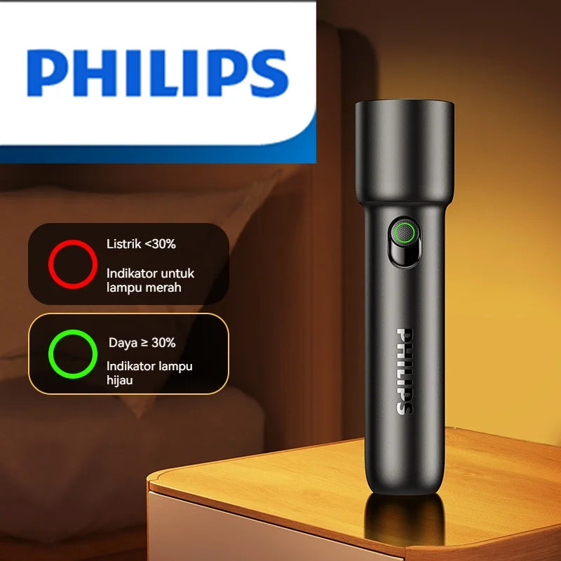Philips EDC Rechargeable LED Flashlight – Compact, Durable, and Powerful for Camping & Self-Defense