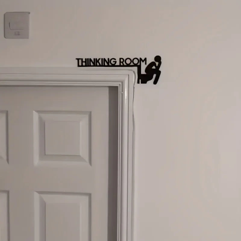 "Modern Metal Toilet Door Sign – 'Thinking Room' Decorative Wall Sculpture"