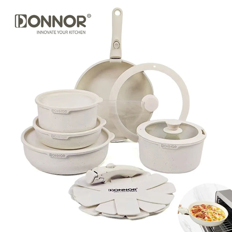 "DONNOR Nonstick Kitchen Pots and Pans Set – Removable Handle Cookware, Oven Safe"