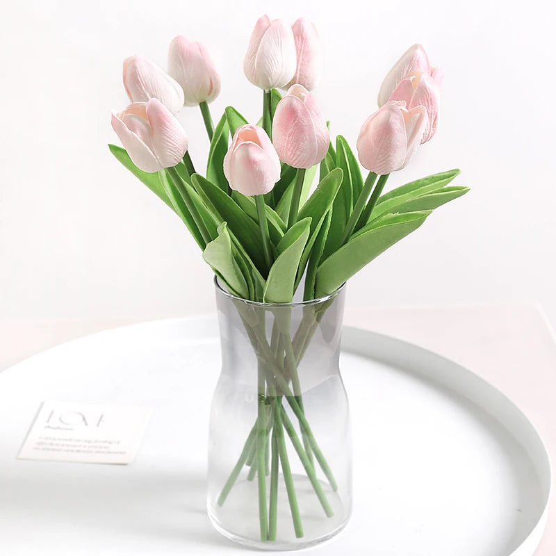 "Artificial Tulip Bouquet, 5/10 Pcs - Realistic PE Flowers for Home, Wedding, and Garden Decor"