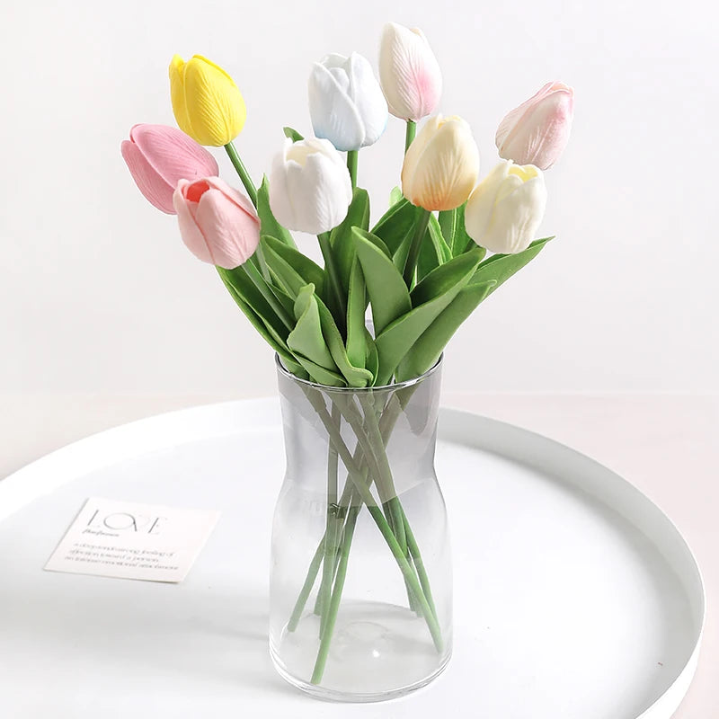 "Artificial Tulip Bouquet, 5/10 Pcs - Realistic PE Flowers for Home, Wedding, and Garden Decor"
