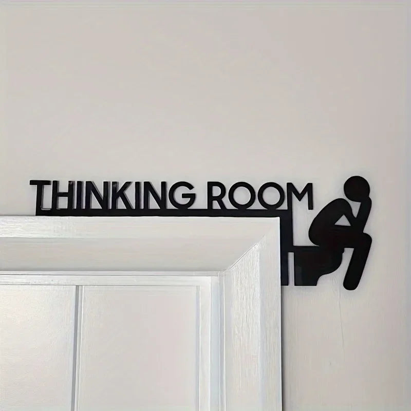 "Modern Metal Toilet Door Sign – 'Thinking Room' Decorative Wall Sculpture"