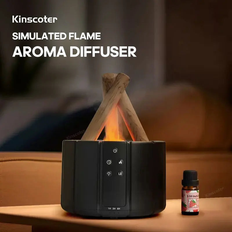 "KINSCOTER Simulated Flame Aroma Diffuser - Ultrasonic Air Humidifier & LED Essential Oil Lamp"