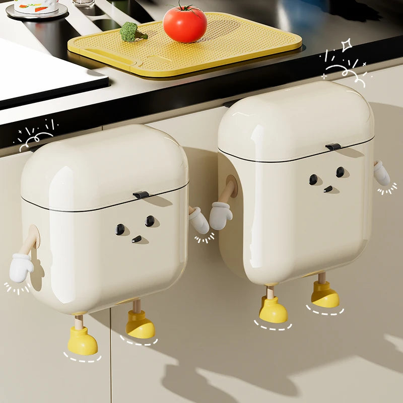 Cream Wall-Mounted Kitchen Trash Can with Lid – 9L/12L, No-Bend Design