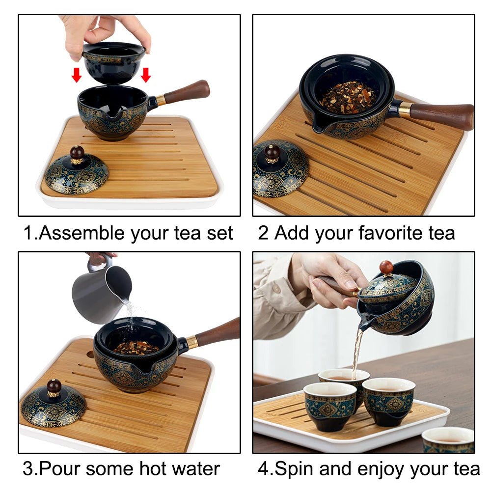 "Flowers Exquisite Shape Porcelain Tea Maker with 360° Rotation for Gongfu and Puer Tea"