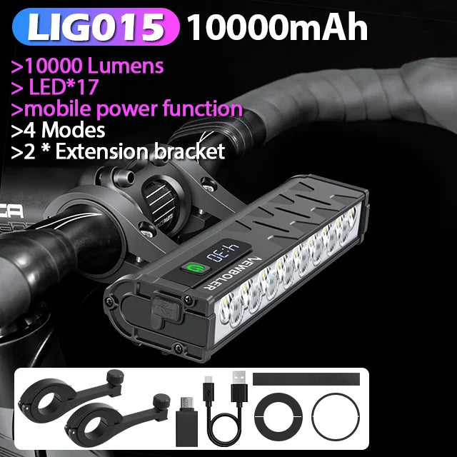 NEWBOLER LIG Series LED Bike Headlamp – 10000 Lumens Waterproof USB Rechargeable Bicycle Light