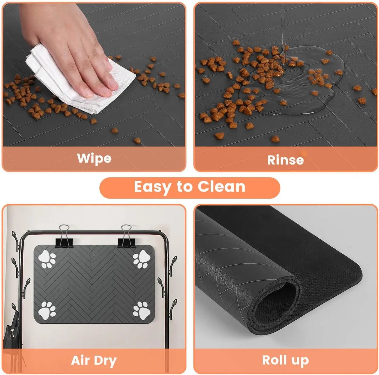 "Waterproof Pet Feeding Mat with Rubber Backing"