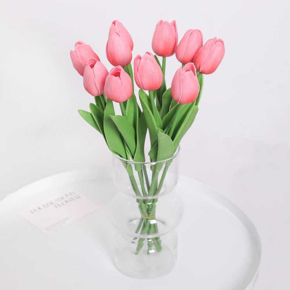 "Artificial Tulip Bouquet, 5/10 Pcs - Realistic PE Flowers for Home, Wedding, and Garden Decor"