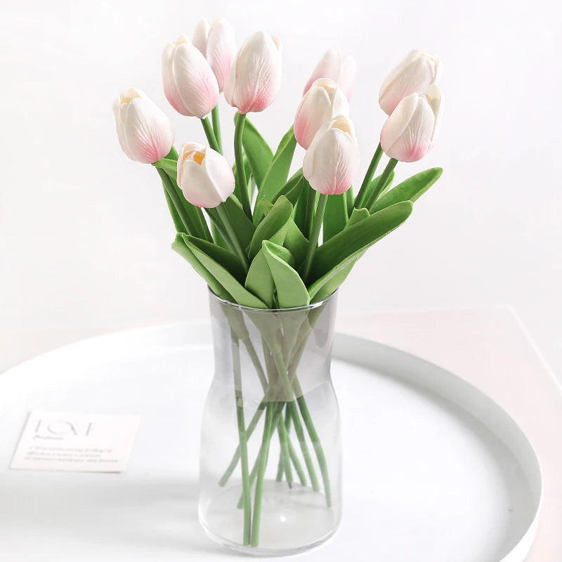 "Artificial Tulip Bouquet, 5/10 Pcs - Realistic PE Flowers for Home, Wedding, and Garden Decor"
