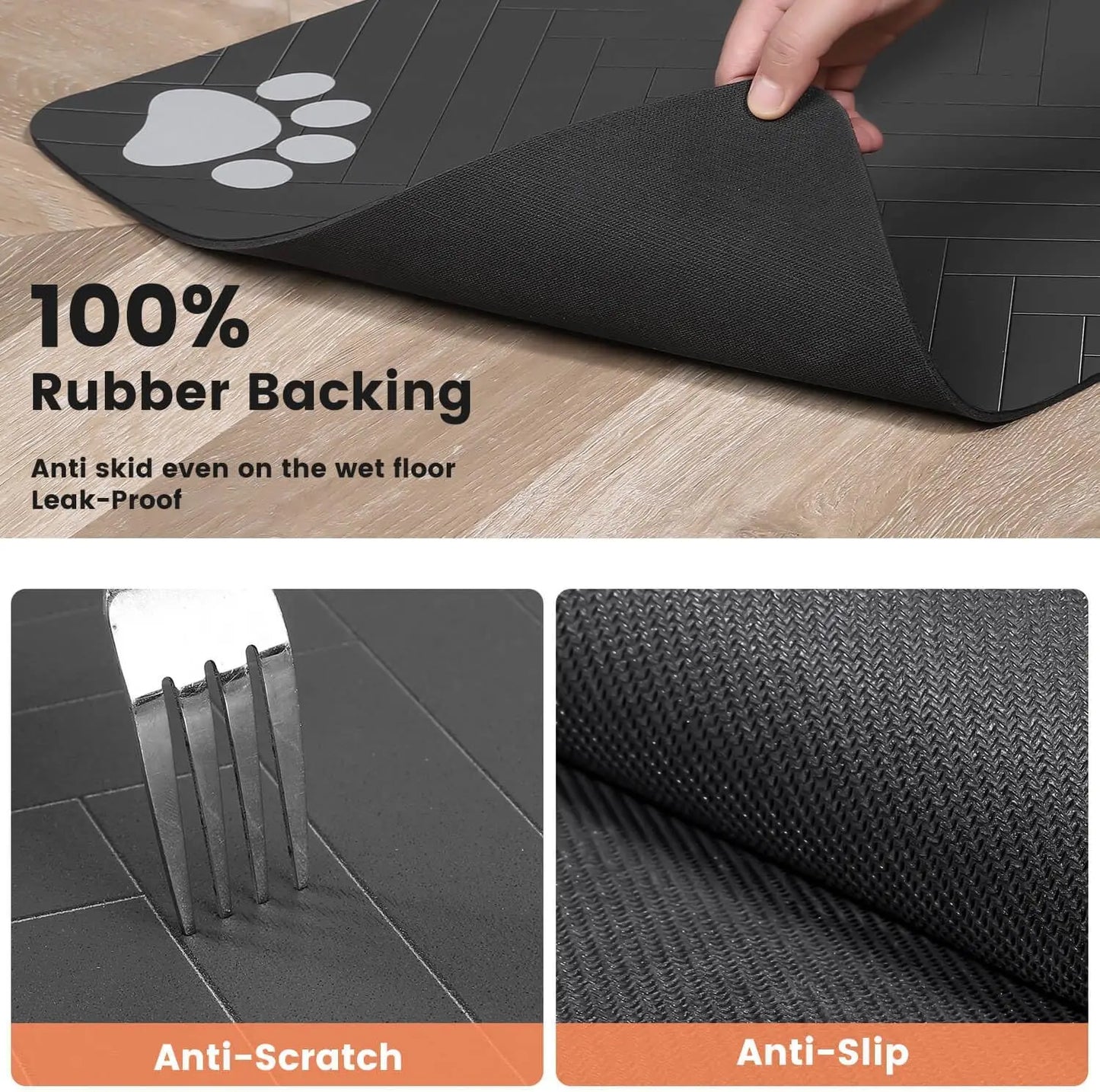 "Waterproof Pet Feeding Mat with Rubber Backing"