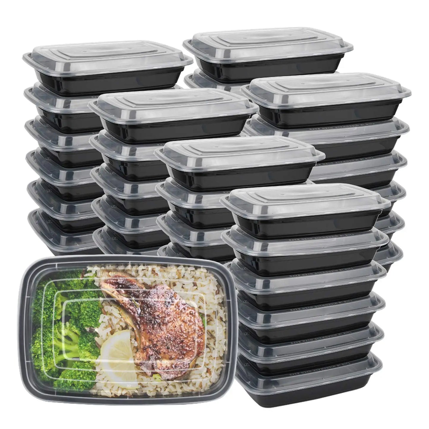 Disposable Black Plastic Food Containers with Lids – For Takeout, Salads, Sandwiches, and Storage"