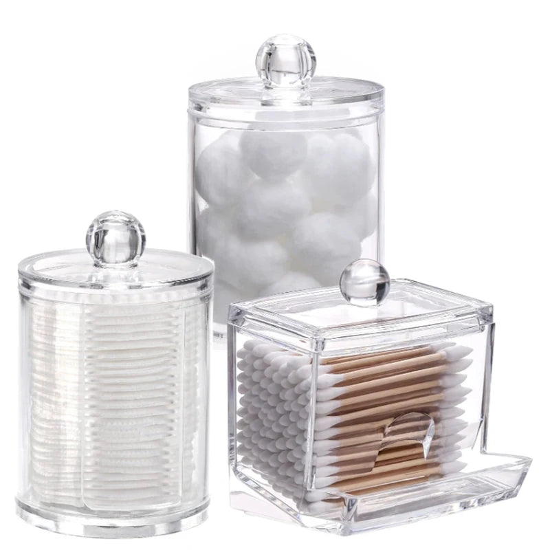 Clear Lid Bathroom Organizer Set – Qtip Holder, Cotton Ball & Swab Dispenser, Storage Jars