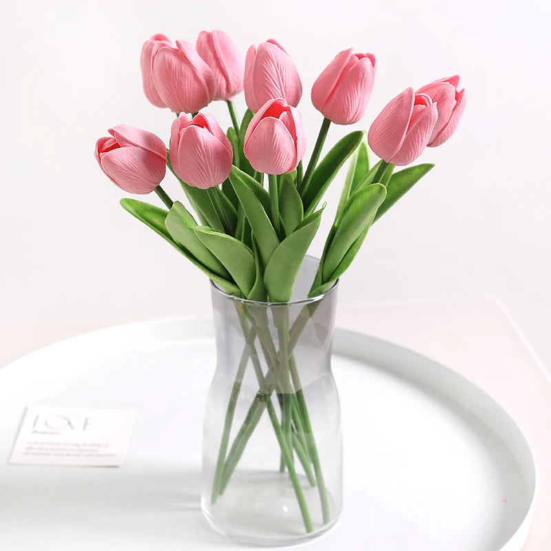 "Artificial Tulip Bouquet, 5/10 Pcs - Realistic PE Flowers for Home, Wedding, and Garden Decor"