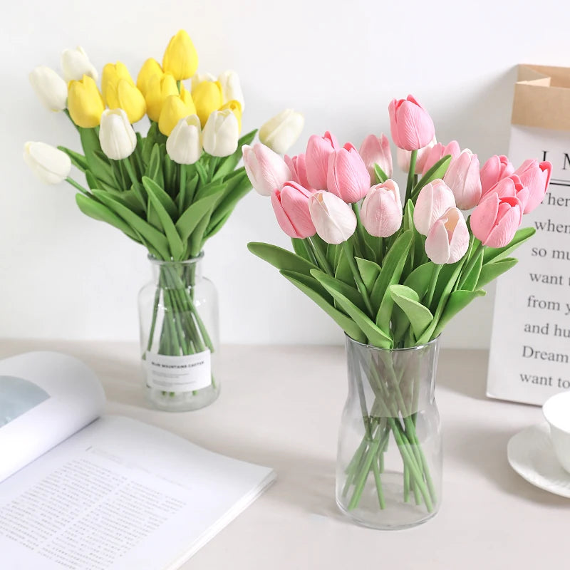 "Artificial Tulip Bouquet, 5/10 Pcs - Realistic PE Flowers for Home, Wedding, and Garden Decor"