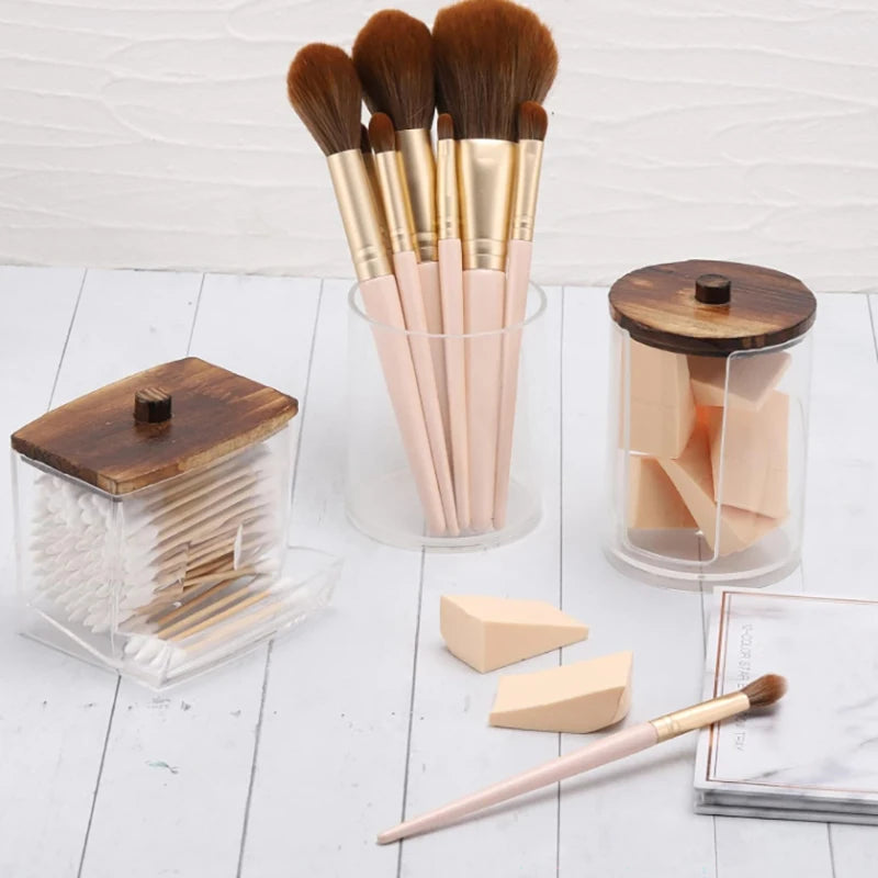 Clear Lid Bathroom Organizer Set – Qtip Holder, Cotton Ball & Swab Dispenser, Storage Jars