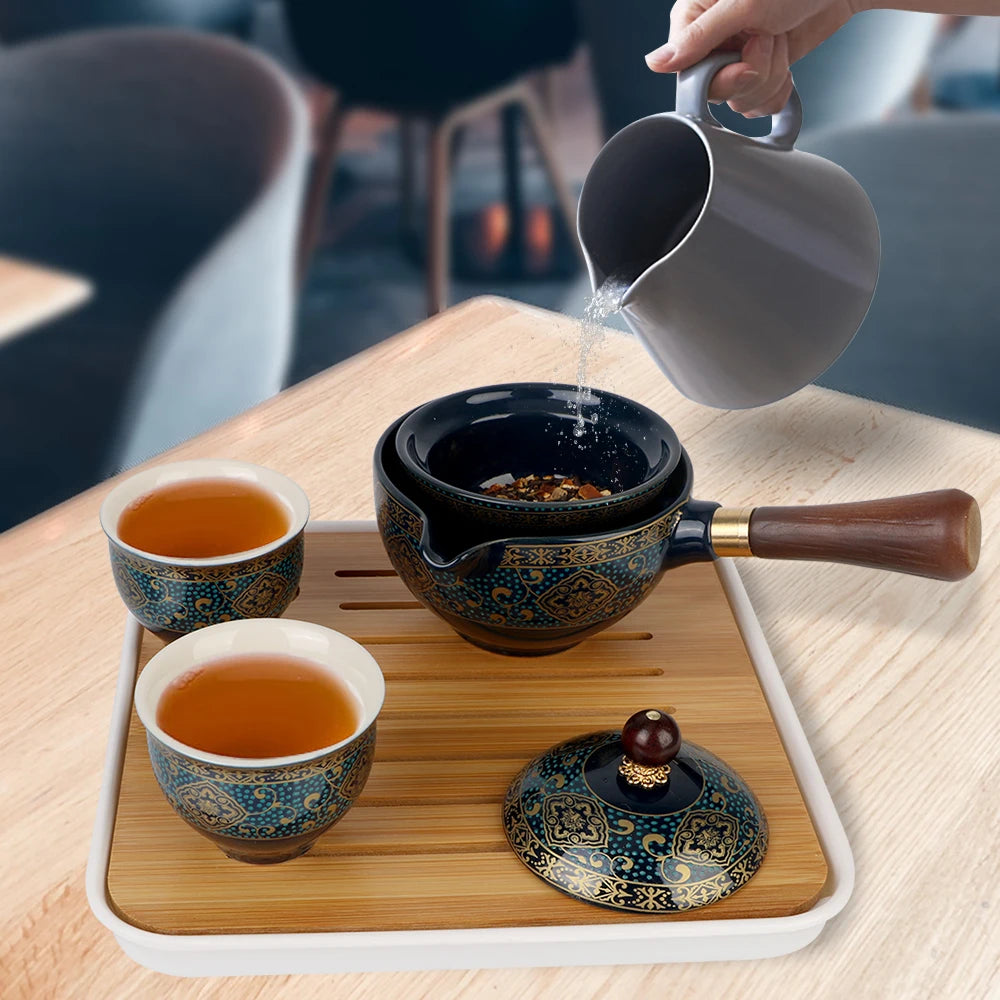 "Flowers Exquisite Shape Porcelain Tea Maker with 360° Rotation for Gongfu and Puer Tea"