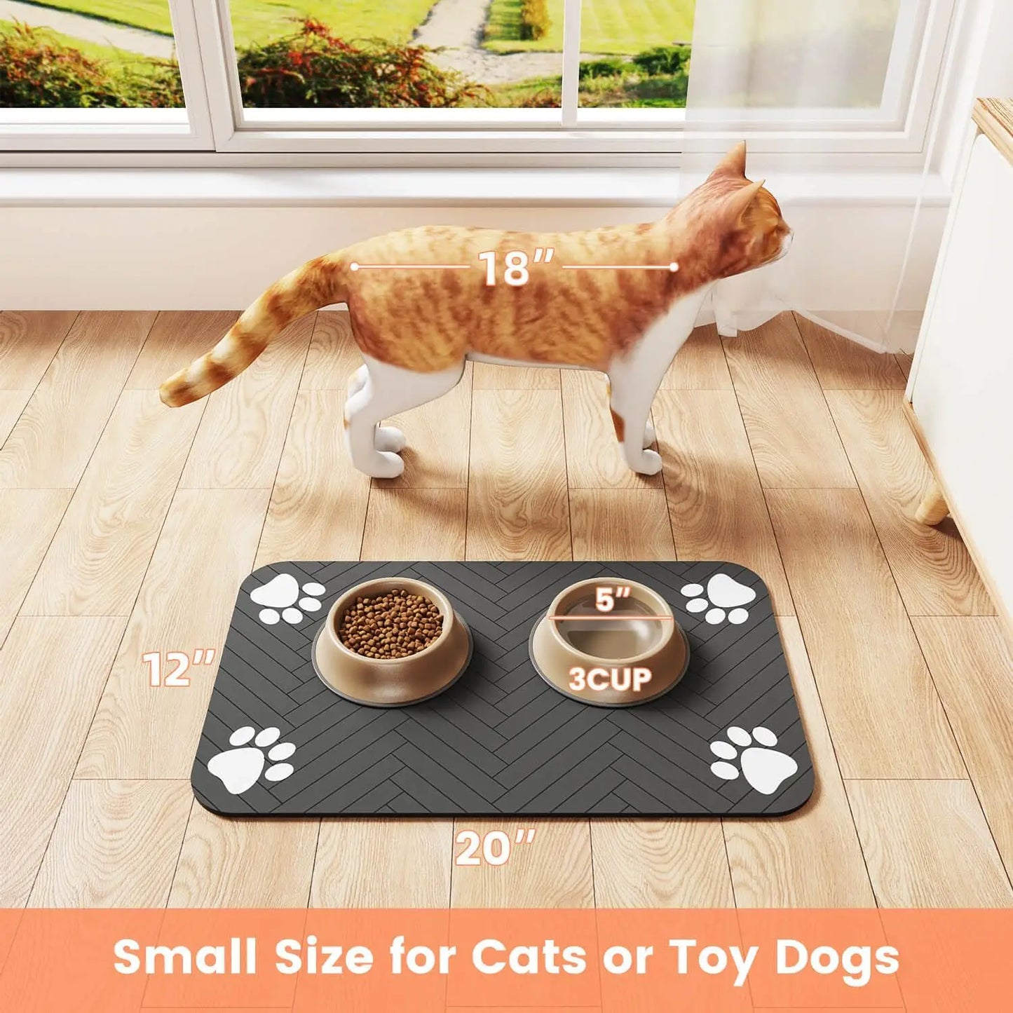 "Waterproof Pet Feeding Mat with Rubber Backing"