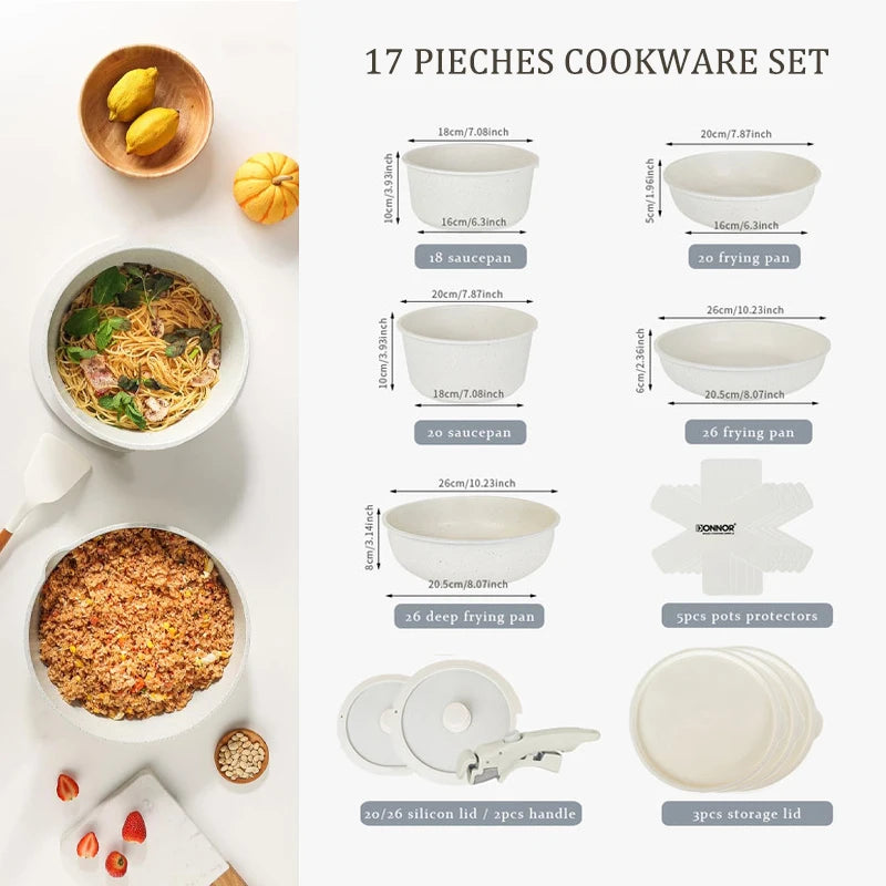 "DONNOR Nonstick Kitchen Pots and Pans Set – Removable Handle Cookware, Oven Safe"