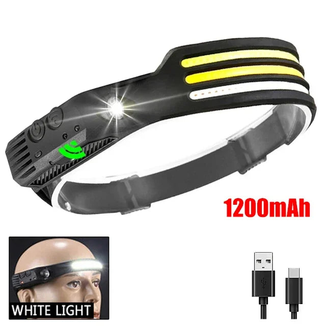 COB LED Induction Headlamp - USB Rechargeable, Motion Sensor, Outdoor Camping & Fishing Headlight