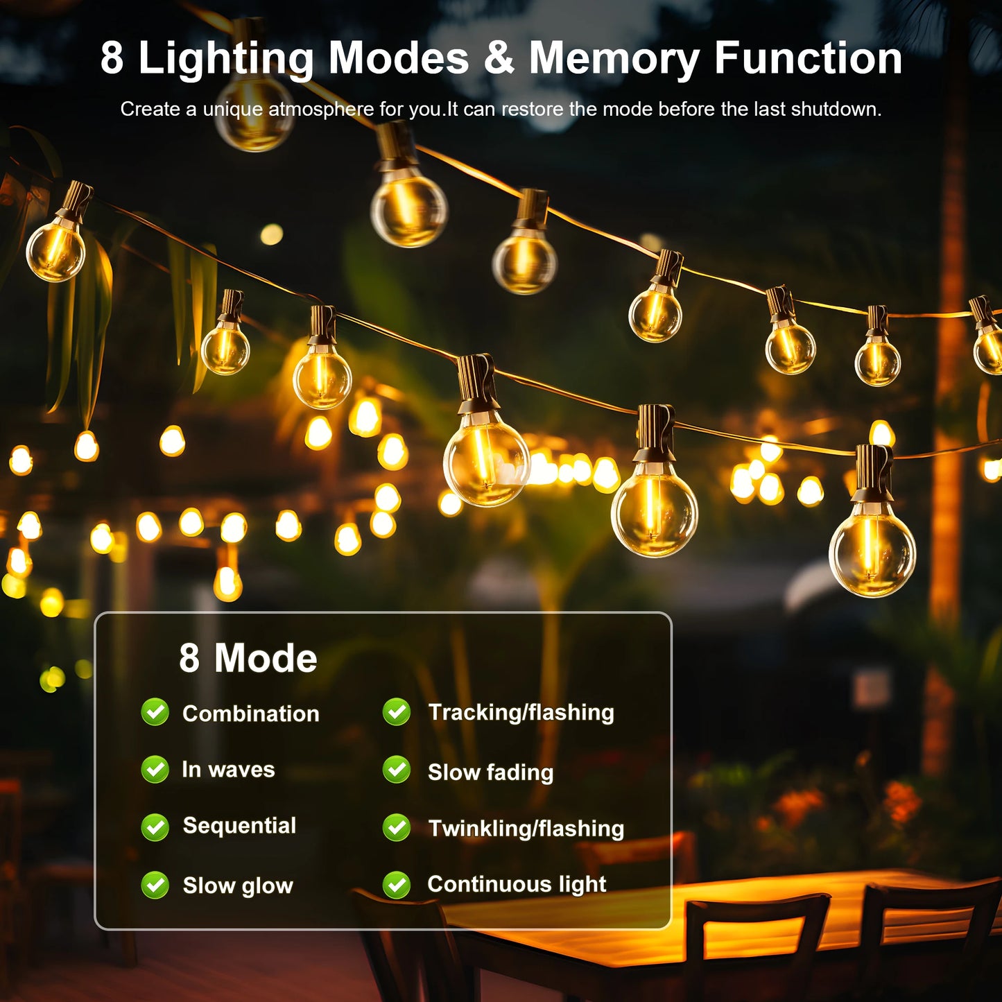Solar-Powered G40 LED Outdoor String Lights with Shatterproof Bulbs – Weatherproof Patio and Backyard Lighting