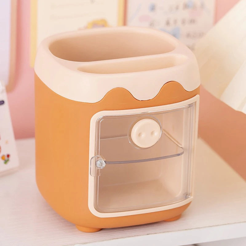 Cartoon Desktop Storage Box – Large Capacity Pencil Holder & Makeup Brush Organizer