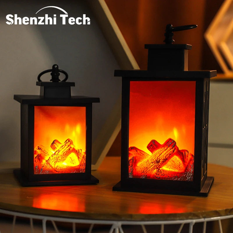LED Charcoal Style Fireplace Table Lamp with Flame Effect – Winter & Christmas Decorative Lighting