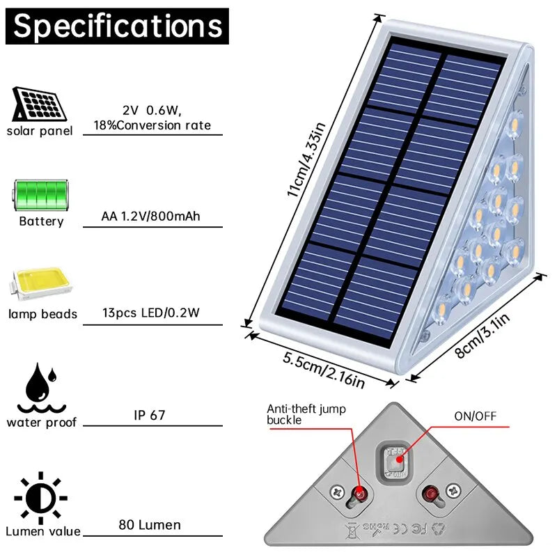 Waterproof Solar LED Outdoor Step Light with Lens, Secure Design for Pathways, Stairs, Decks, and Garden Lighting