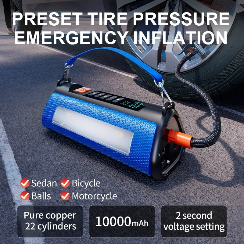 Wireless Car Jump Starter, Air Pump, Air Compressor Power Bank 4 in 1