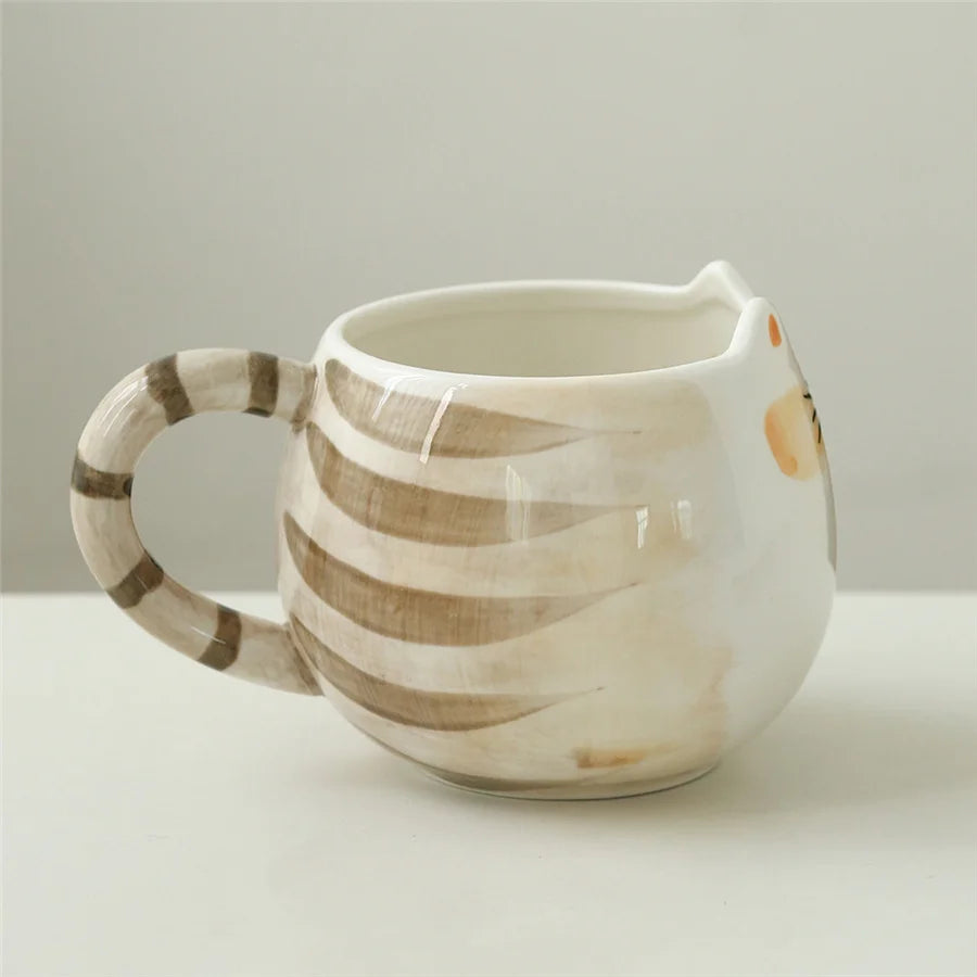 "Cute Ceramic Cat-Shaped Mug – 380ml/13oz for Milk, Coffee, and Water"