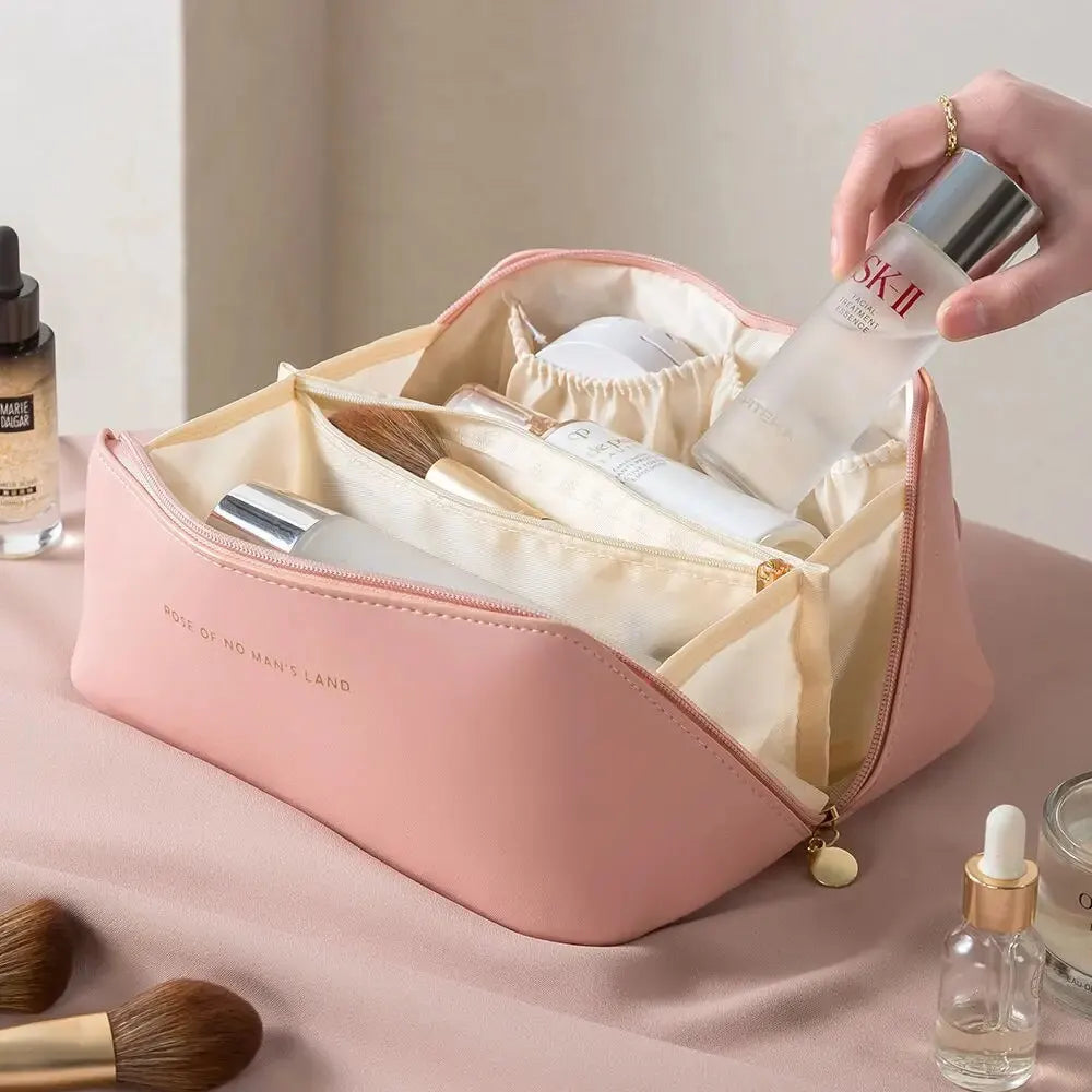 Luxury Makeup Organizer & Toiletry Kit Bag – Travel Cosmetic Storage Pouch with Zipper