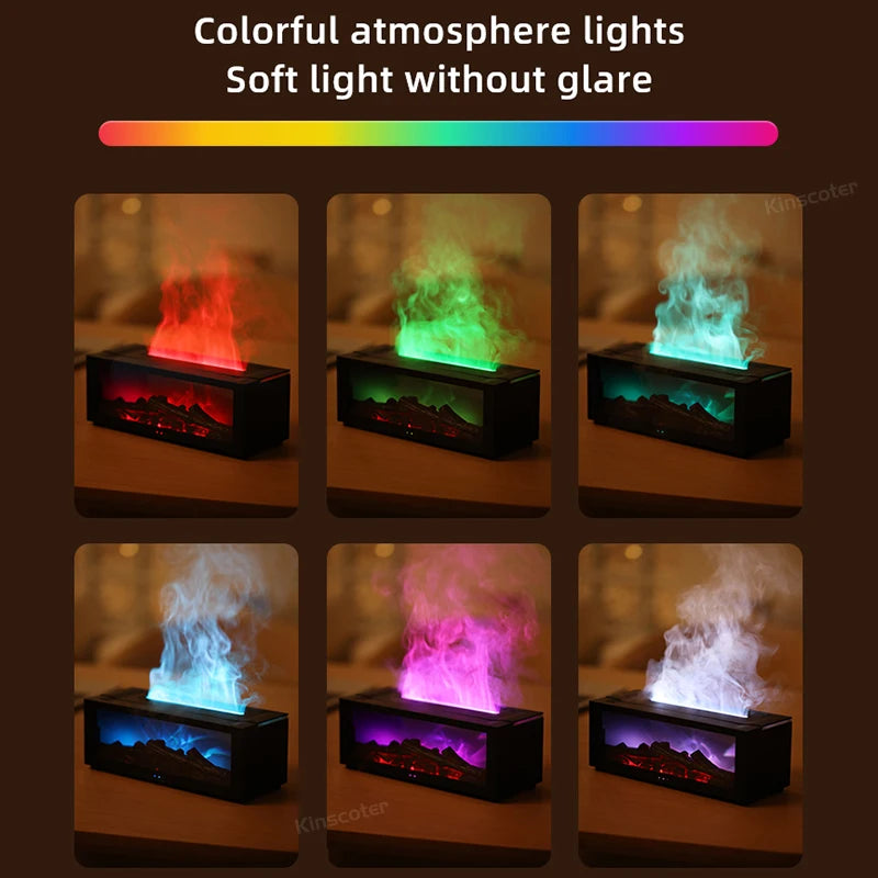 Colorful Flame Fireplace Aroma Diffuser – 150ml Humidifier with Timer & Remote Control for Home & Bedroom