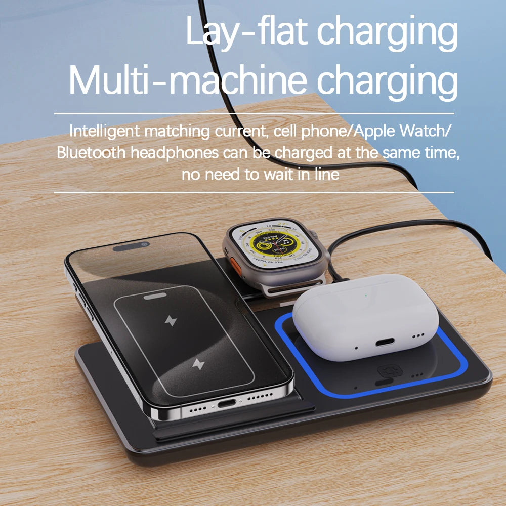 30W 3-in-1 Foldable Fast Wireless Charging Station for iPhone, Apple Watch & AirPods